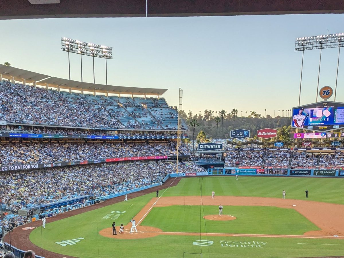 The Dodger Stadium with Shohei Ohtani at the plate