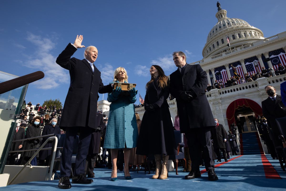 President Joe Biden, joined by First Lady Jill Biden and their children Ashley Biden and Hunter Biden, takes the oath of office as President of the United States Wednesday, Jan. 20, 2021, during the 59th Presidential Inauguration at the U.S. Capitol in Washington, D.C. Official White House Photo by Chuck Kennedy or photo by Biden White House Archived via Flickr.