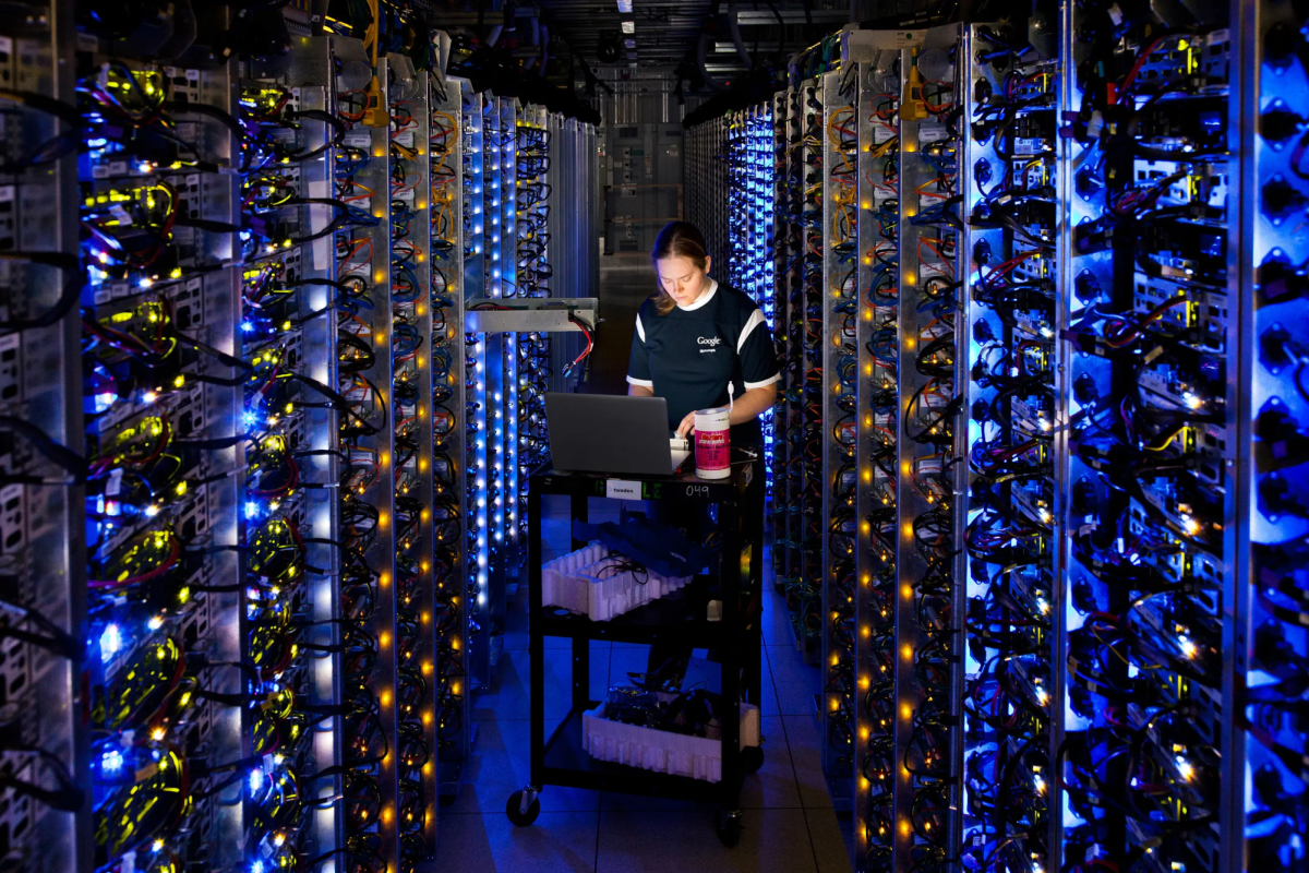 The inside of Google's datacenter in The Dalles, which Google Gemini likely runs on. 

Photo via Data Centers Google Photo Gallery